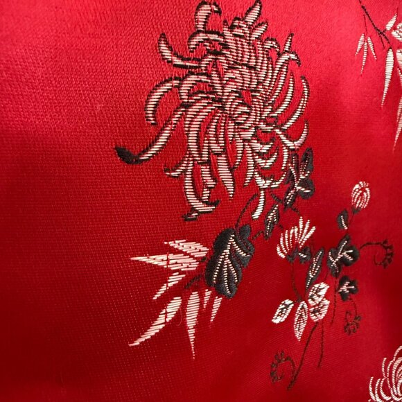 VTG Moon Rabbit Padded Cheongsam Quilted Jacquard Jacket 4 Red Floral Print - Picture 11 of 13